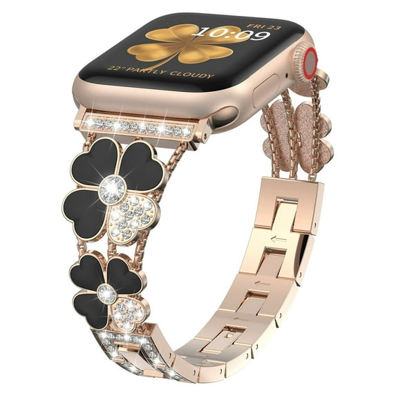 Bling Plating Bands Women Compatible with Apple Watch 42/44/45/49mm, Diamond Metal Strap, Dressy Rhinestone Sparkle Replacement for iWatch Bands Series Ultra/SE/9/8/7/6/5/4/3/2/1, Rosegold+Black