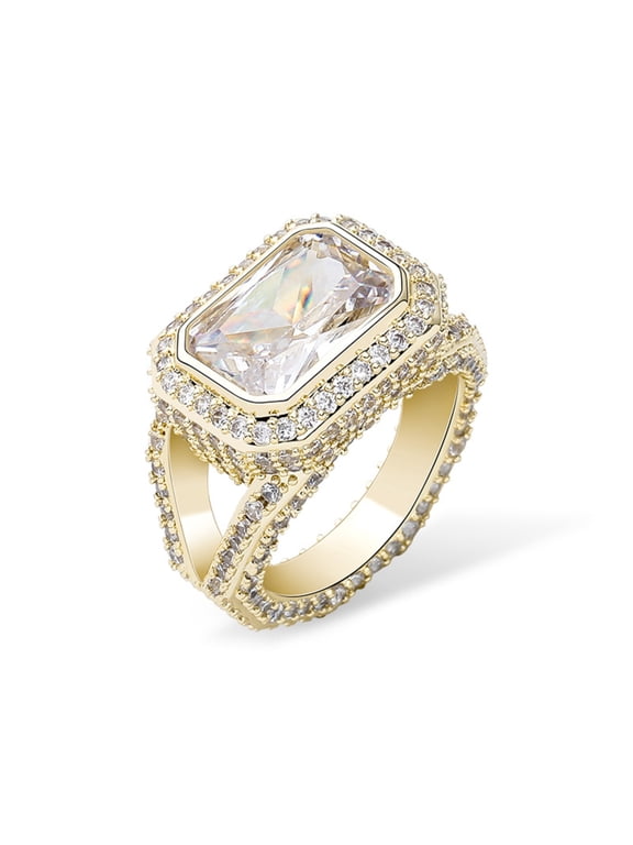 Bling Punky Rapper Fashion Luxury Rings for Men 14K Gold Plated Shiny Big Iced out Hip Hop Cubic Zirconia Men Rings