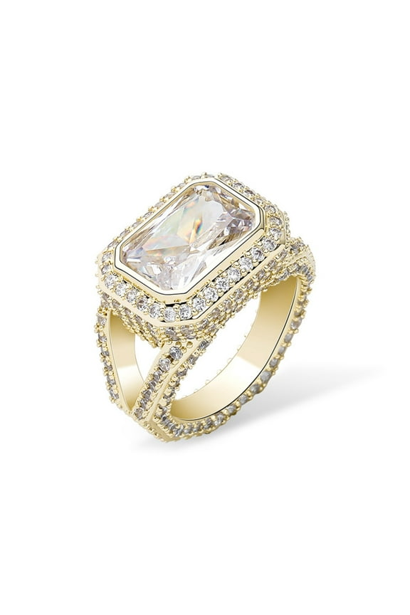 Bling Punky Rapper Fashion Luxury Rings for Men 14K Gold Plated Shiny Big Iced out Hip Hop Cubic Zirconia Men Rings