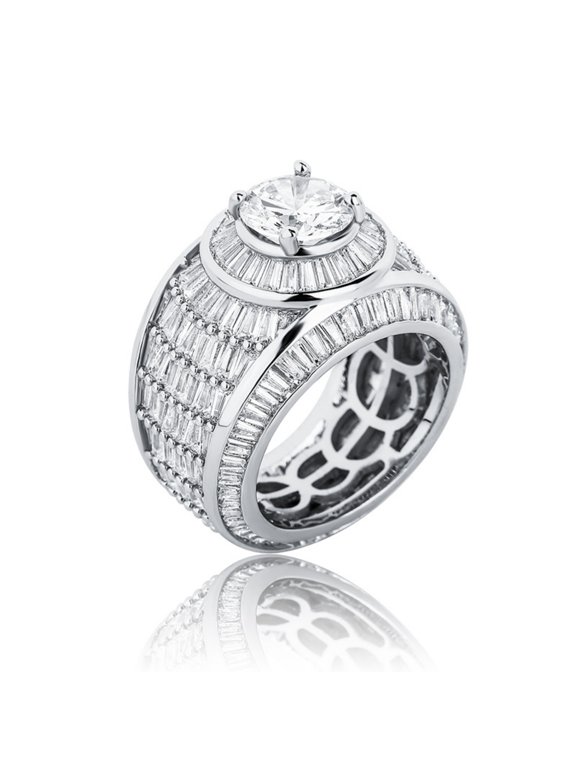 Bling Punky Rapper Fashion Luxury Rings for Men 14K Gold Plated Shiny Engagement Hip Hop Cubic Zirconia Men Rings