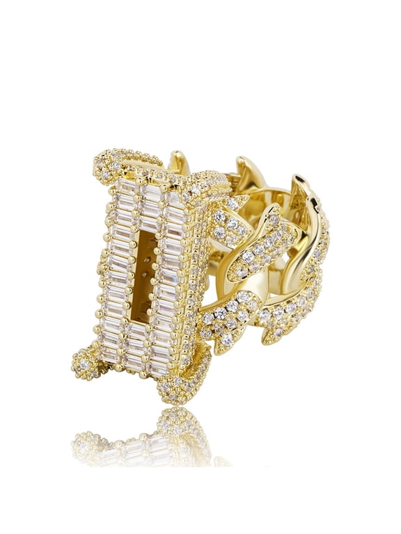Bling Punky Rapper Luxury Fashion Rings for Men 14K Gold Plated Shiny Iced out Hip Hop Cubic Zirconia Men Engagement Rings