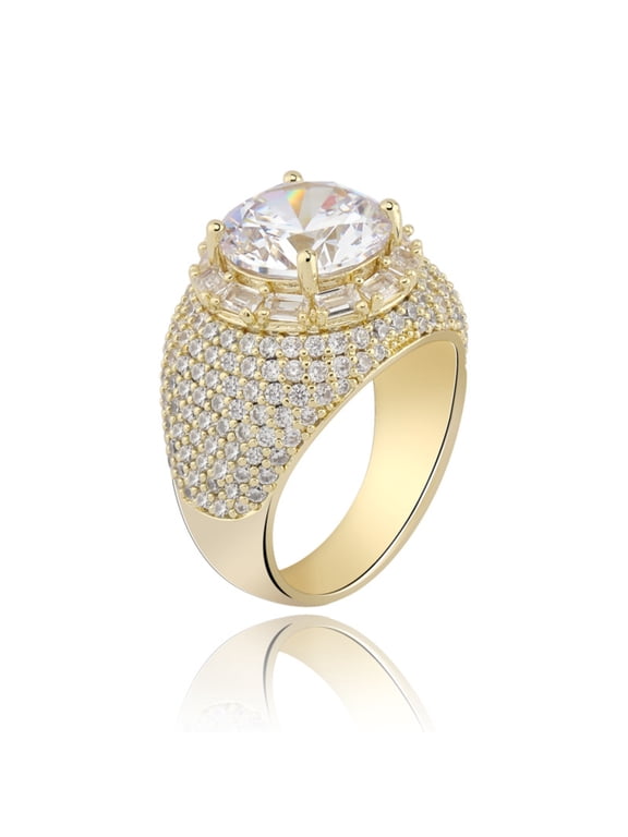 Bling Punky Rapper Luxury Trendy Rings for Men 14K Gold Plated Shiny Iced out Hip Hop Cubic Zirconia Men Engagement Rings