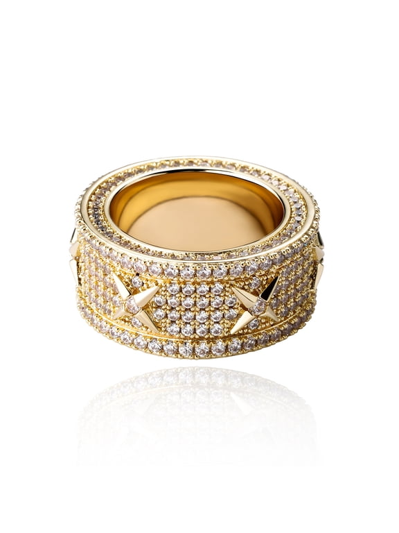 Bling Punky Rapper Luxury Trendy Rings for Men 14K Gold Plated Shiny Iced out Men Hip Hop Cubic Zirconia Engagement Rings