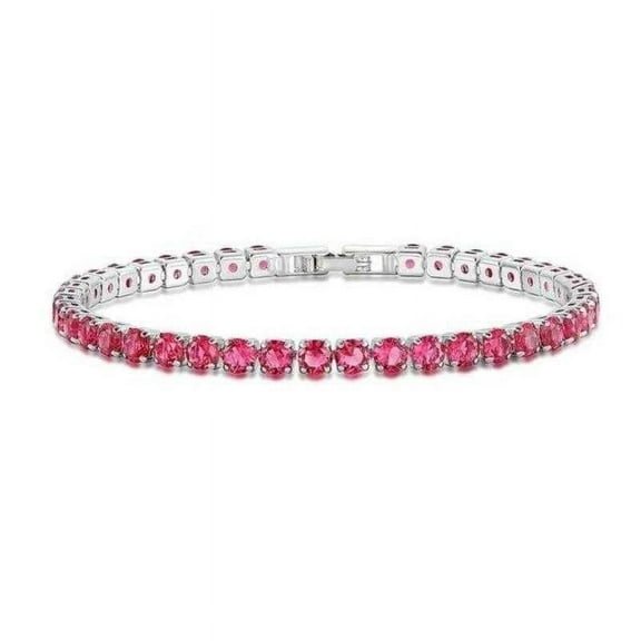 Bling Queen Women's Paved Zirconia Tennis Bracelet With Fold Over Closure, Elegant Bracelets For Women, Round Bracelets, Dainty Silver Bracelet, Fold Over Bracelets, Cubic Zirconia Bangle(Pink)
