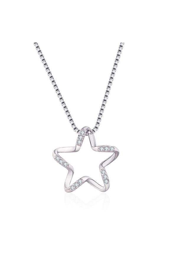 Women's Silver Plated Star Winded Pendant With Long Chain, Zirconia Necklace, Star Pendant, Women Necklace, Cubic Zirconia Star Necklace, Dainty Necklaces For Women Trendy(Silver)
