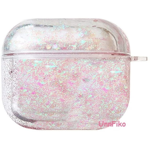 Bling Quicksand Case Compatible with AirPods Pro, Cute Sparkle Liquid Protective Case, Funny Creative Hard Clear Airpods 3rd Cover with Keychain (Silver Pink, AirPods Pro)