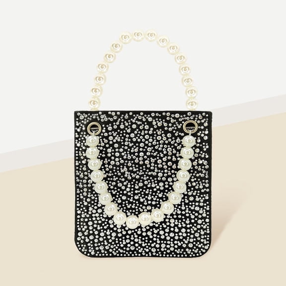 Bling Rectangle Pearl Handle Evening Tote / Crossbody Bag