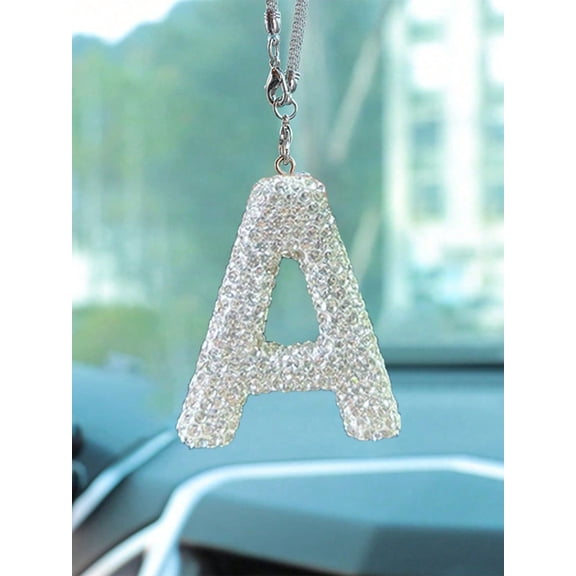 Bling Rhinestone A-Z Letter Car Rear View Mirror Pendant, Car Interior Hanging Ornament,1 Pack