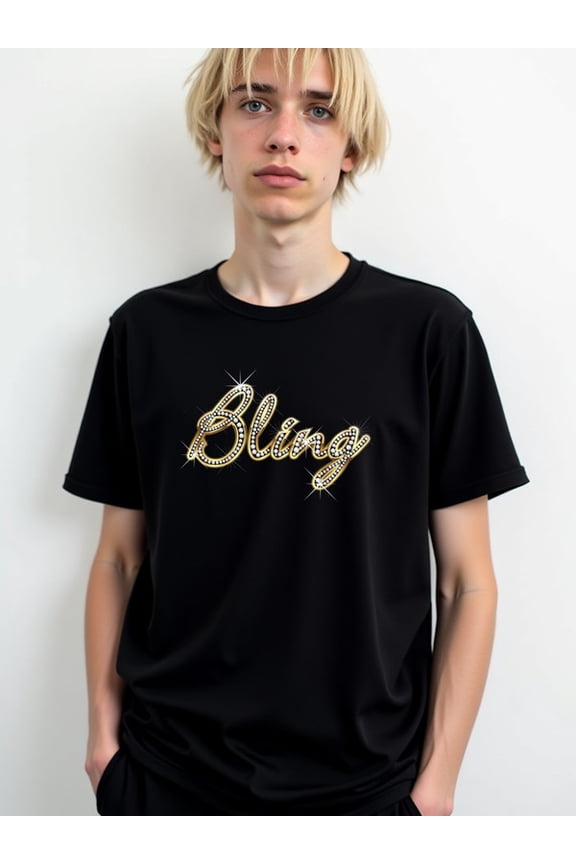 Bling Rhinestone Black Tee for men comfort colors tshirt black casual top Spring and summer clothing Fashion Unisex Shirt Cotton tshirts