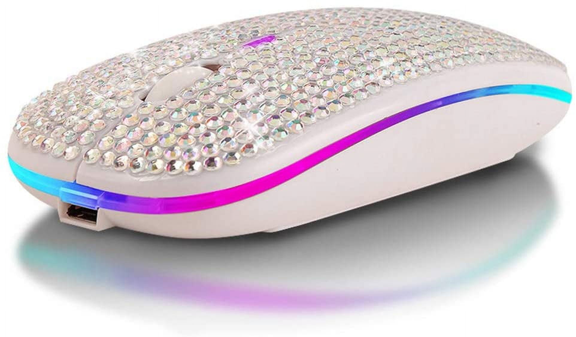 Bling Rhinestone Bluetooth Mouse, 2.4G Rechargeable Wireless Slim Mouse with USB Receiver, Sparkling Glitter Mouse for PC Laptop MacBook, Gift for Women