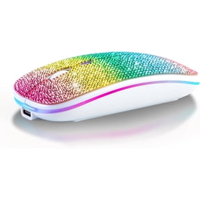 Bling Rhinestone Bluetooth Mouse, 2.4G Rechargeable Wireless Slim Mouse with USB Receiver, Sparkling Glitter Mouse for PC Laptop MacBook, Gift for Women