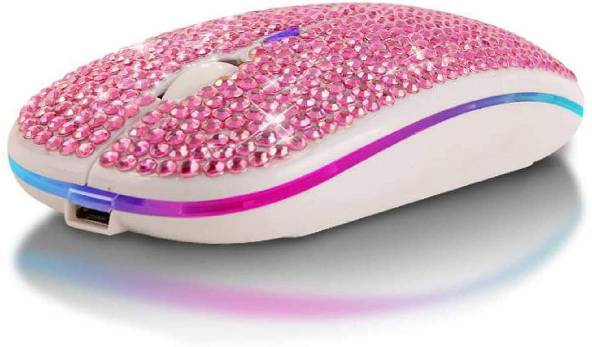 Bling Rhinestone Bluetooth Mouse, 2.4G Rechargeable Wireless Slim Mouse with USB Receiver, Sparkling Glitter Mouse for PC Laptop MacBook, Gift for Women