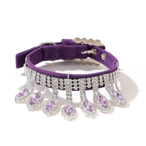 Bling Rhinestone Cat Dog Collar Cute Sparkling Crystal Kitten Necklaces Soft Adjustable Leather Puppy Collars Diamond Pendant Pet Collars for Small Dogs Cats