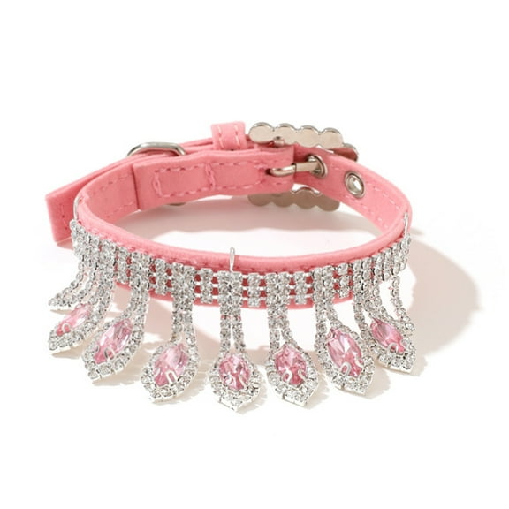 Bling Rhinestone Cat Dog Collar Cute Sparkling Crystal Kitten Necklaces Soft Adjustable Leather Puppy Collars Diamond Pendant Pet Collars for Small Dogs Cats