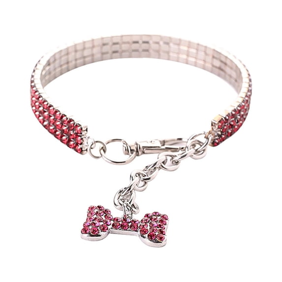Bling Rhinestone Dog Cat Collar Fancy Necklace Puppy Small Female Crystal Decor Adjustable Suitable Chihuahua Persian Cat(L,Pink)