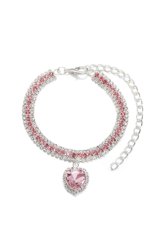 Bling Rhinestone Dog Cat Necklace, Adjustable Puppy Crystal Collar for Small Dogs and Cats, Heart Pendant