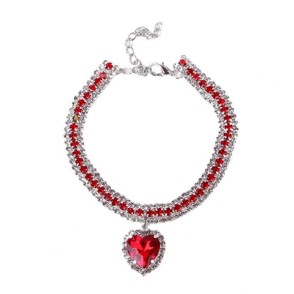 Bling Rhinestone Dog Cat Necklace, Adjustable Puppy Crystal Collar for Small Dogs and Cats, Heart Pendant
