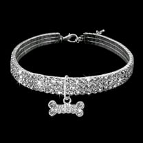Bling Rhinestone Dog Cat Necklace with Bone Pendent Diamante Crystal Kitten Pet Puppy Chihuahua Collars