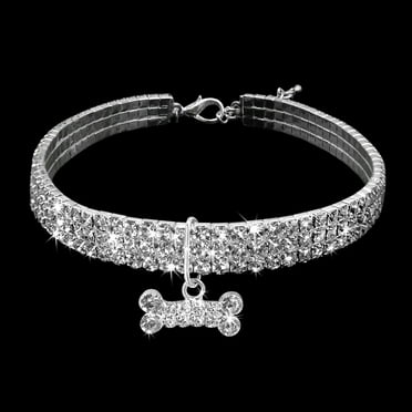 Bling Rhinestone Dog Cat Necklace with Bone Pendent Diamante Crystal Kitten Pet Puppy Chihuahua Collars