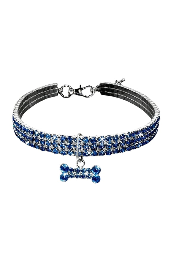 Bling Rhinestone Dog Collar, Shiny Pet Necklace with Bone Charm, Adjustable Fashion Collar for Small Pets, Sparkling Pet Accessory for Everyday and Special Occasions