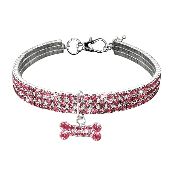 Bling Rhinestone Dog Collar, Shiny Pet Necklace with Bone Charm, Adjustable Fashion Collar for Small Pets, Sparkling Pet Accessory for Everyday and Special Occasions