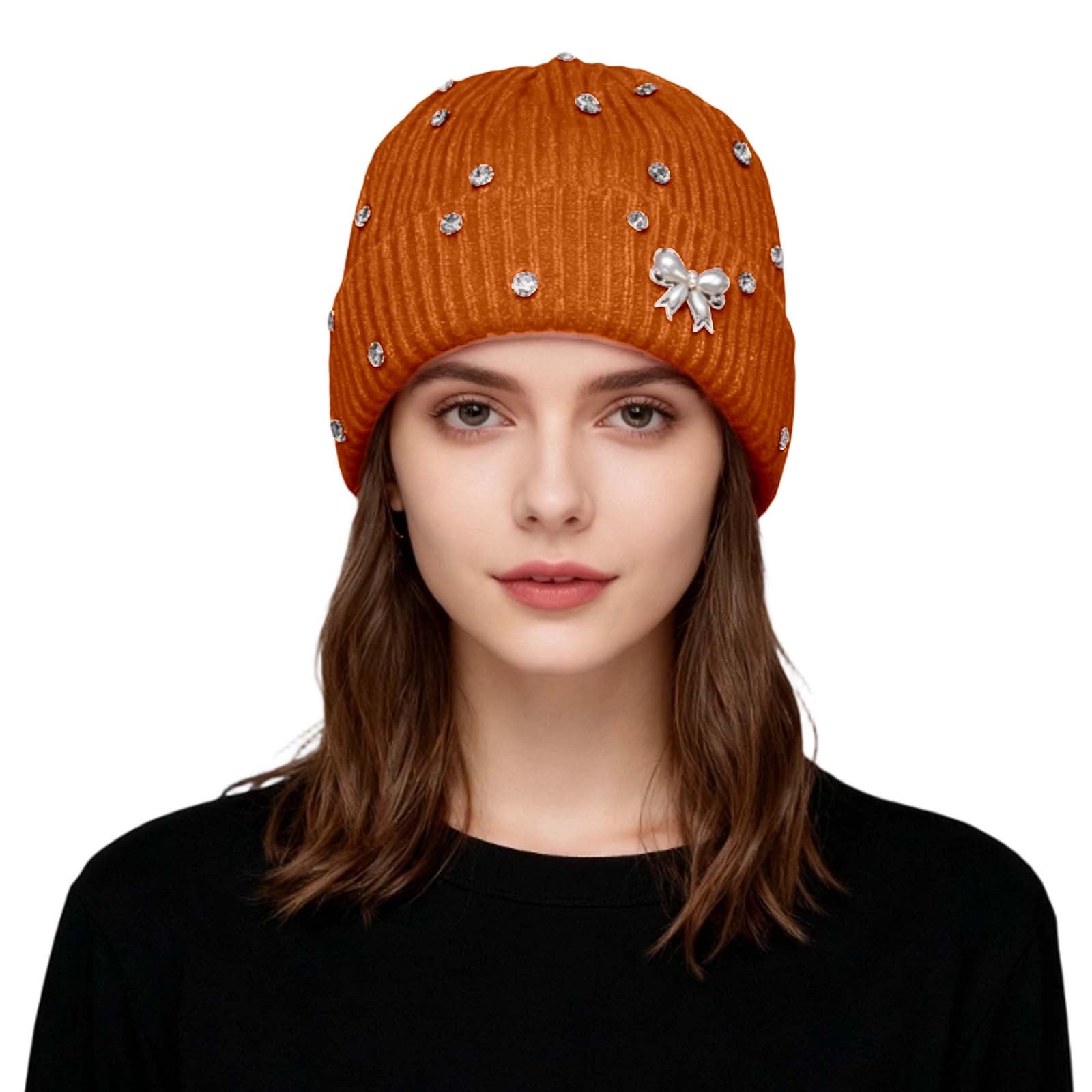 Bling Rhinestone Double Layer Knit Beanie Hats for Women  display picture 2