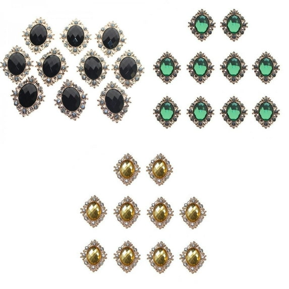Bling Rhinestone Flat back Buttons Embellishment for Wedding Craft Black Green