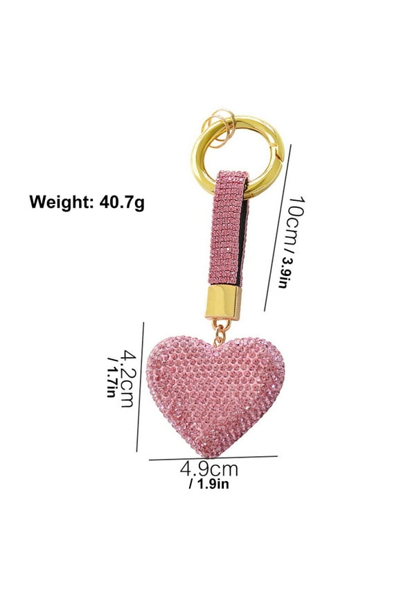 Rhinestone Heart Shape Keychains Glitter Crystal Heart Key Chain Key Rings Bag Charm for Women Girls,Pink