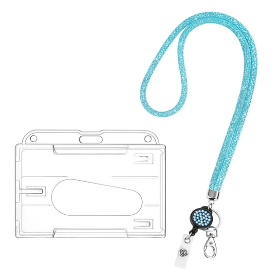 Bling Rhinestone Lanyard with ID Card Holder,Sparkly Crystal Neck Strap for Keys Wallet Badge, Cute Teacher Nurse Accessories,Blue Breakaway Safety Lanyard for Women
