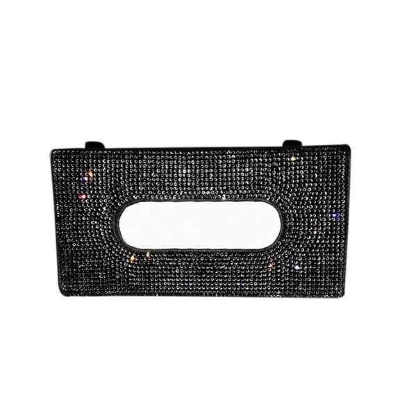 Bling Rhinestone PU Leather Car Sun Visor Tissue Box, Universal Easy Clip Mount Anti-Scratch Stylish Dual Use Auto Home Seat Back Napkin Storage Interior Decor Practical Accessory
