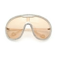 thumbnail image 1 of Bling Rhinestone Rim Luxury XL Oversize Shield Racer Plastic Sunglasses All Beige, 1 of 8