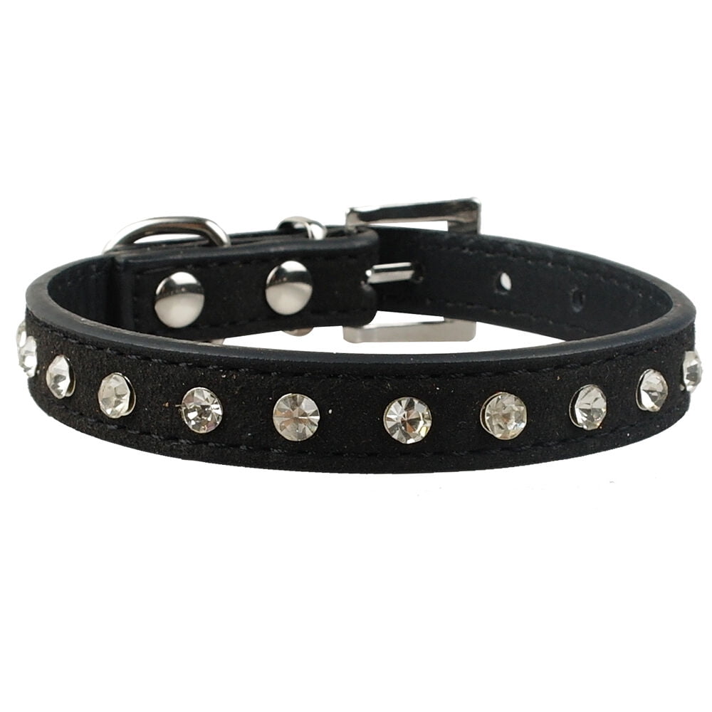 Collarino In Pelle Scamosciata Con Strass Per Cani E Gatti: Regolabile, Morbido E Brillante. Fatto In Cina.