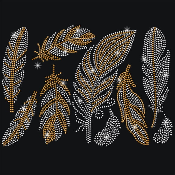 Bling Rhinestone Stickers Glitter Feather Decals Iron on Appliques Gemstone Border Sticker Glass Hotfix Rhinestone for Art Craft Clothing Decor