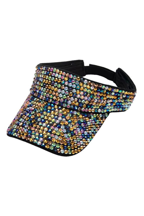 Bling Rhinestones Sun Visor Hat Sun Protection Hat for Women Men Beach Colorful