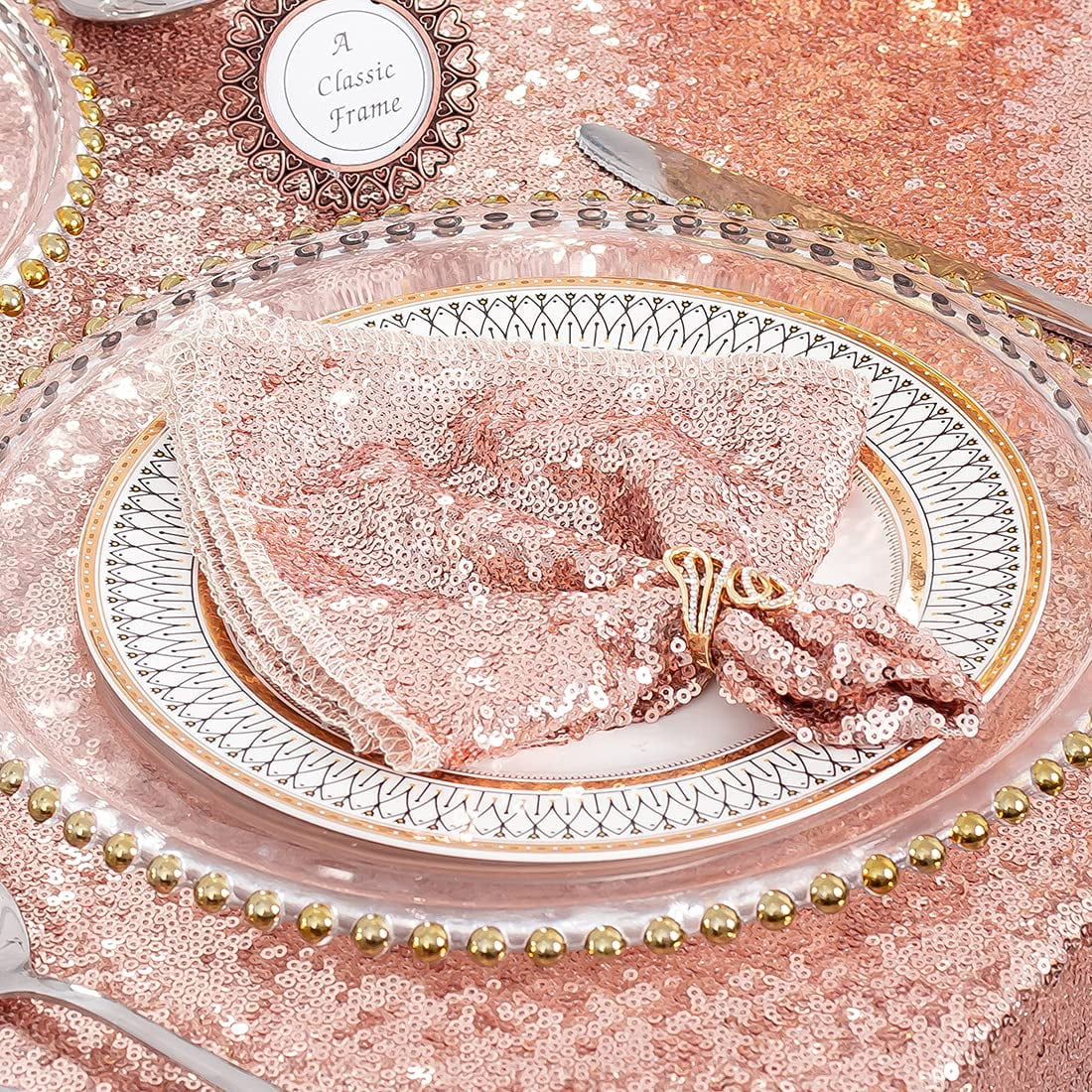 Bling Rose Gold Sequin Napkins 12'x12' Pack of 12 Giltter Dinner