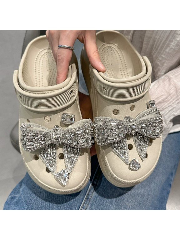 Bling Shoe Charms Designer Bling Big Bow Shoes Accessories for Cute Shoe Decoration Charms Bow Flower for Sandals Beach Shoes