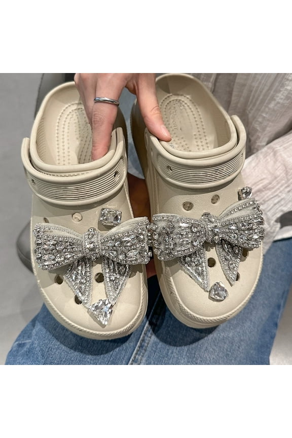 Bling Shoe Charms Designer Bling Big Bow Shoes Accessories for Cute Shoe Decoration Charms Bow Flower for Sandals Beach Shoes