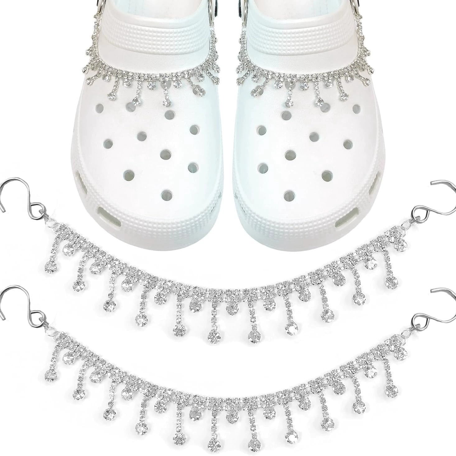 Shoe String Chain Bling Shoe Charms for Girls, Luxury Silver Tassel Bling Shoe Chains for ...