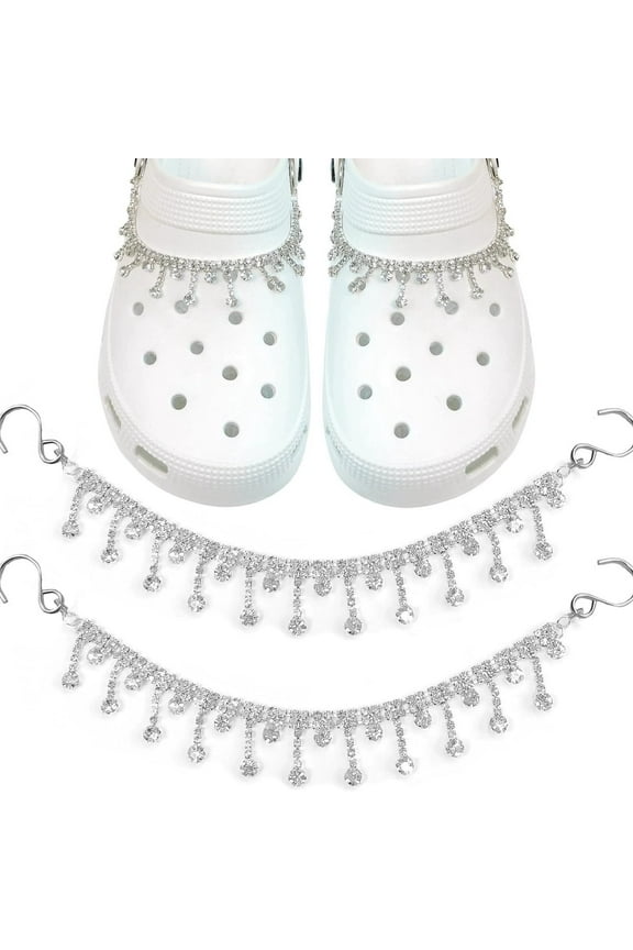 Bling Shoe Charms for Girls, Luxury Silver Tassel Bling Shoe Chains for Women, DIY Designer Rhinestone Chain for Clog Sandals, Shoes Decoration Accessories