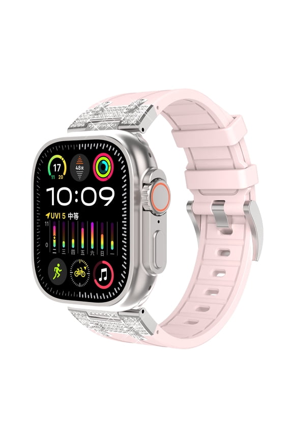 Bling Silicone Band for Apple Watch Band 41mm 40mm 39mm, Glitter Diamond Strap Secure Buckle Replacement Wristband Designed for iWatch Series 9 8 7 6 5 4 SE 3 2 1 Women Girls, Pink