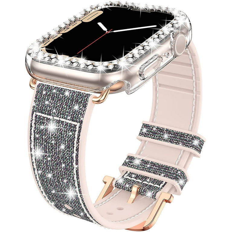Bling Silicone Case Band for Apple Watch Series 7 Bands 40mm with Bumper No Screen Protector 2 in 1 Set Walmart
