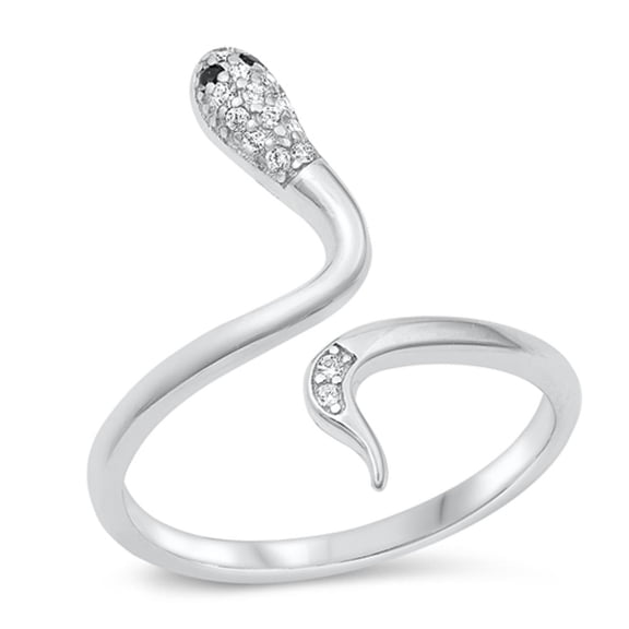 Bling Snake Clear Cubic Zirconia Ring .925 Sterling Silver Band White Jewelry Female Male Size 4