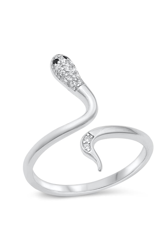 Bling Snake Clear Cubic Zirconia Ring .925 Sterling Silver Band White Jewelry Female Male Size 7