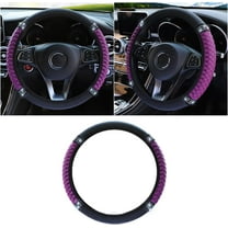 Bling Soft Leather Steering Wheel Cover, 15 Inch Colorful Rhinestones Auto Elastic Protector with Crystal Diamond for Women, Car Accessories for Most Cars, SUVs, Purple