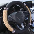 thumbnail image 1 of Bling Soft Leather Steering Wheel Cover 15 Inch with Sparkly Diamond Rhinestones for Women and Girls – Elastic Car Accessory for Most Cars (Beige), 1 of 10