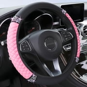 Bling Soft Leather Steering Wheel Cover 15 Inch with Sparkly Diamond Rhinestones for Women and Girls – Elastic Car Accessory for Most Cars (Pink) deal from Walmart