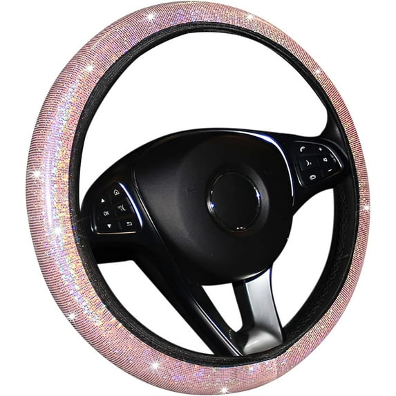 Bling Sparkling Car Steering Wheel Cover for Women Men 15 Inch Cute Bling Accessories Leather Car Wheel Protector Anti-Slip Car Wheel Protector Elastic Car Steering Wheel Cover for Cars Sedans SUV