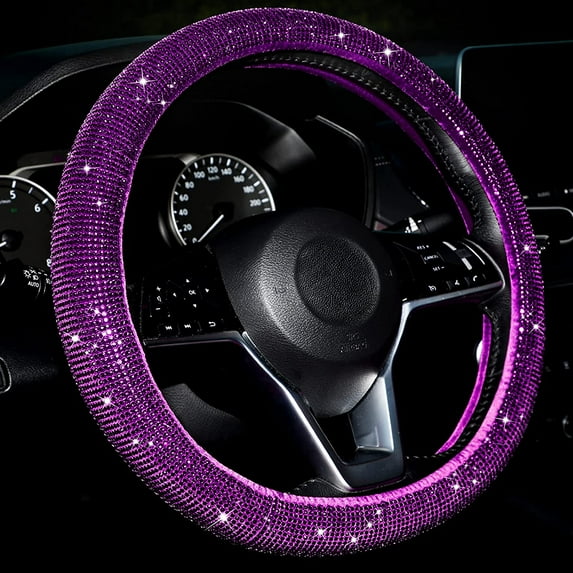 Bling Steering Wheel Cover Women Crystal Diamond Steering Wheel Cover Soft Velvet Rhinestones Wheel Protector Anti Slip Lining for Diverse Vehicle, Car, SUV,15in