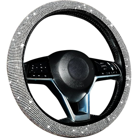 Bling Steering Wheel Cover Women Crystal Diamond Steering Wheel Cover Soft Velvet Rhinestones Wheel Protector Anti Slip Lining for Diverse Vehicle, Car, SUV,15in