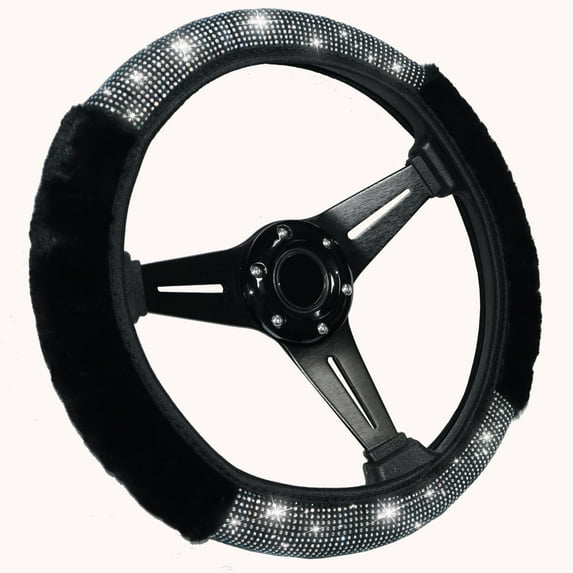 Bling Steering Wheel Cover for Women Girls, Colorful Rhinestone Diamond Sparkling Fur Fluffy Steering Wheel Accessories Elastic Steering Wheel Covers Winter Warm Universal Fit 14-15 inches